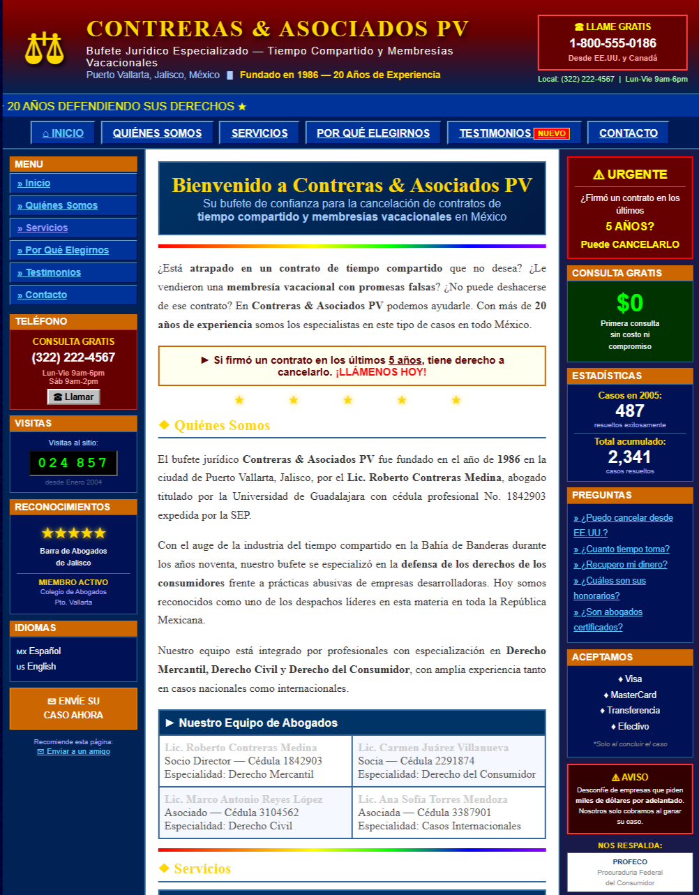 Servicios y testimonios en el sitio original del despacho